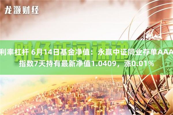 利率杠杆 6月14日基金净值：永赢中证同业存单AAA指数7天持有最新净值1.0409，涨0.01%