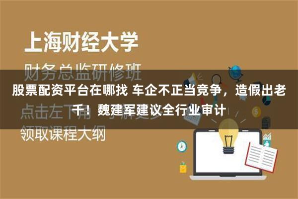 股票配资平台在哪找 车企不正当竞争，造假出老千！魏建军建议全行业审计