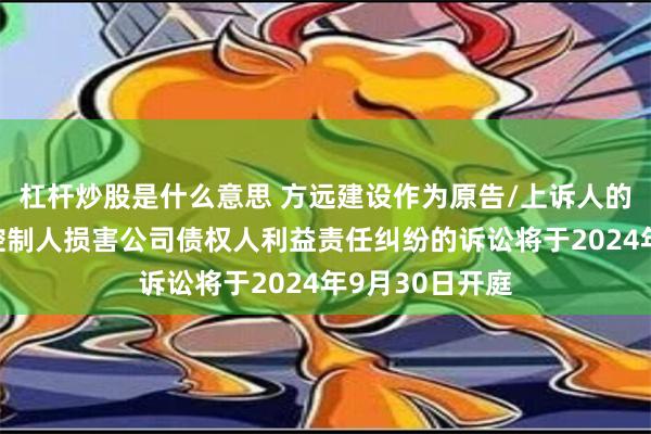 杠杆炒股是什么意思 方远建设作为原告/上诉人的1起涉及实际控制人损害公司债权人利益责任纠纷的诉讼将于2024年9月30日开庭